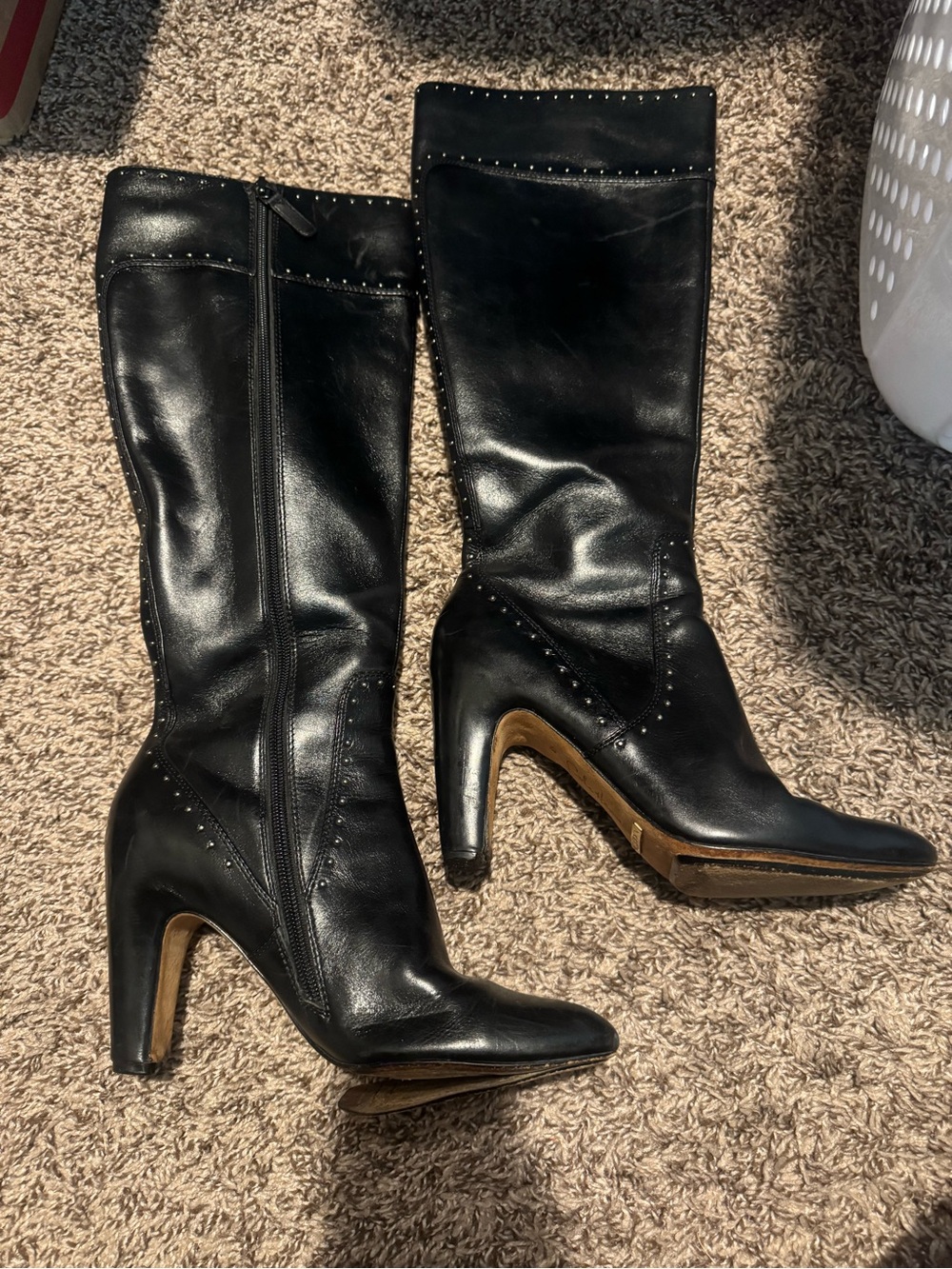 Cole Haan black leather tall heeled boots 8